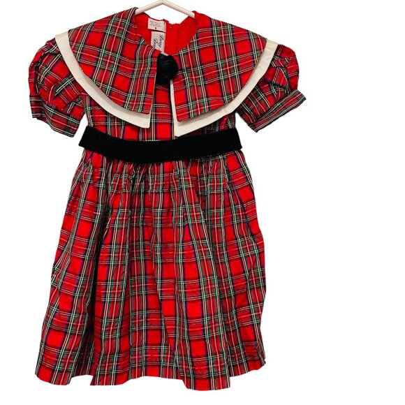 Vintage Pansy Mar Designs Girls Dress Red Plaid Black Flower Accent & Capelet S - Picture 1 of 4